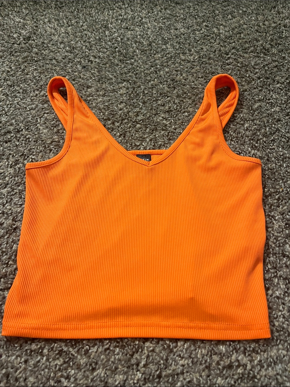 SHEIN Bright Orange Ribbed V-Neck Crop Tank